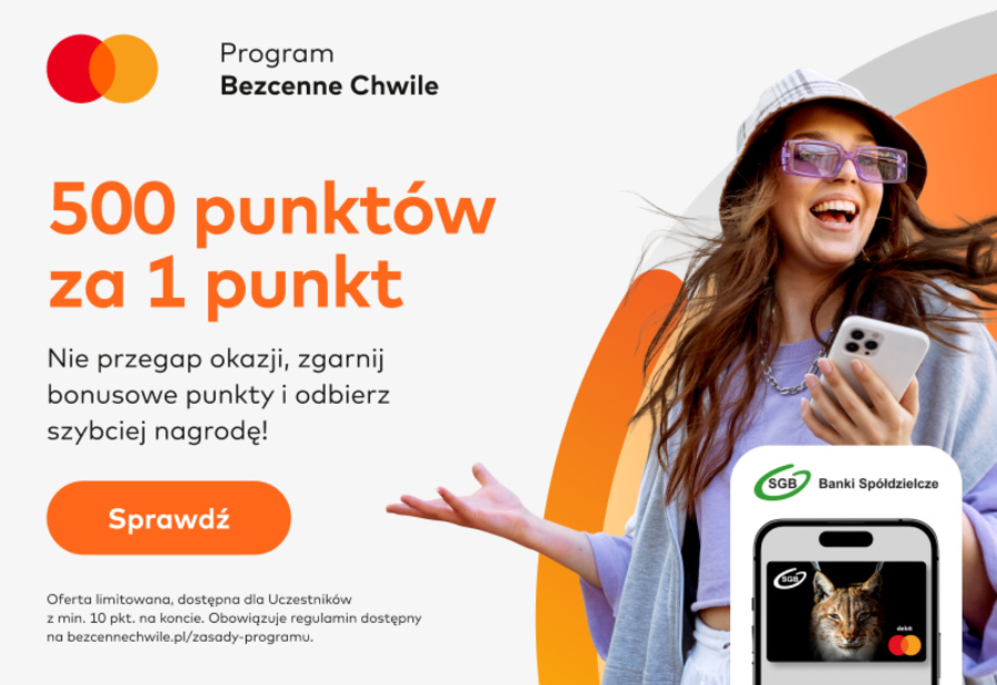 500 punktów za 1 punkt - Promocja Mastercard Bezcenne Chwile
